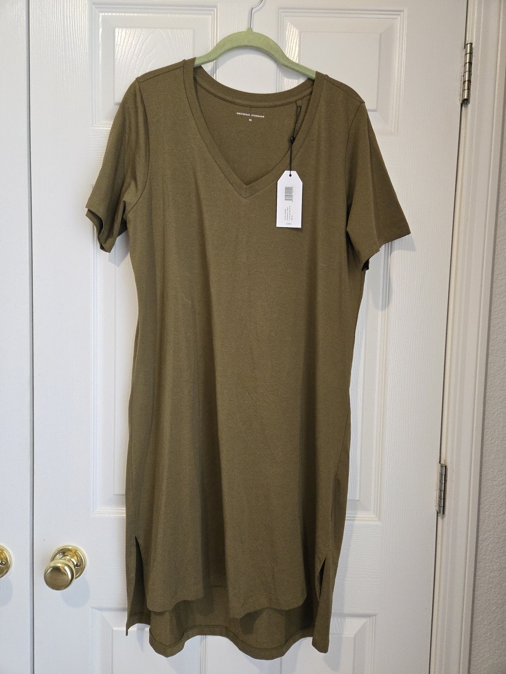 Universal Standard Olive V-Neck Short Sleeve T-Shirt Dress